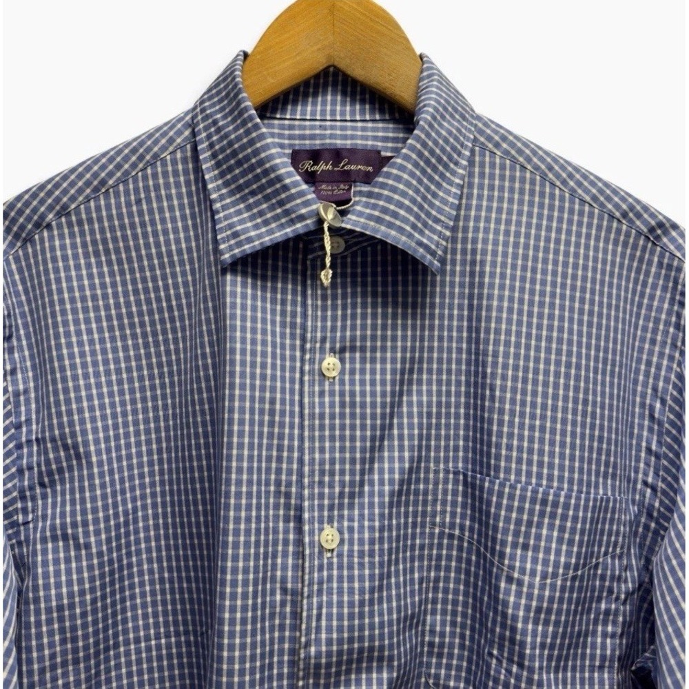 Ralph Lauren Purple Label NEW Mens Sz Medium Blue/White Plaid Cotton Dress Shirt